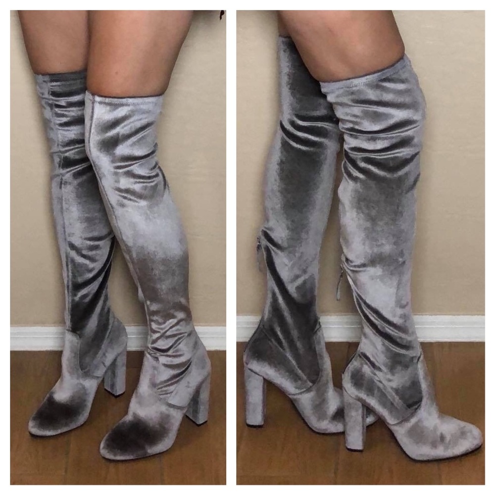Steve Madden Size 6 OTK Grey Velvet Boots - Picture 1 of 5